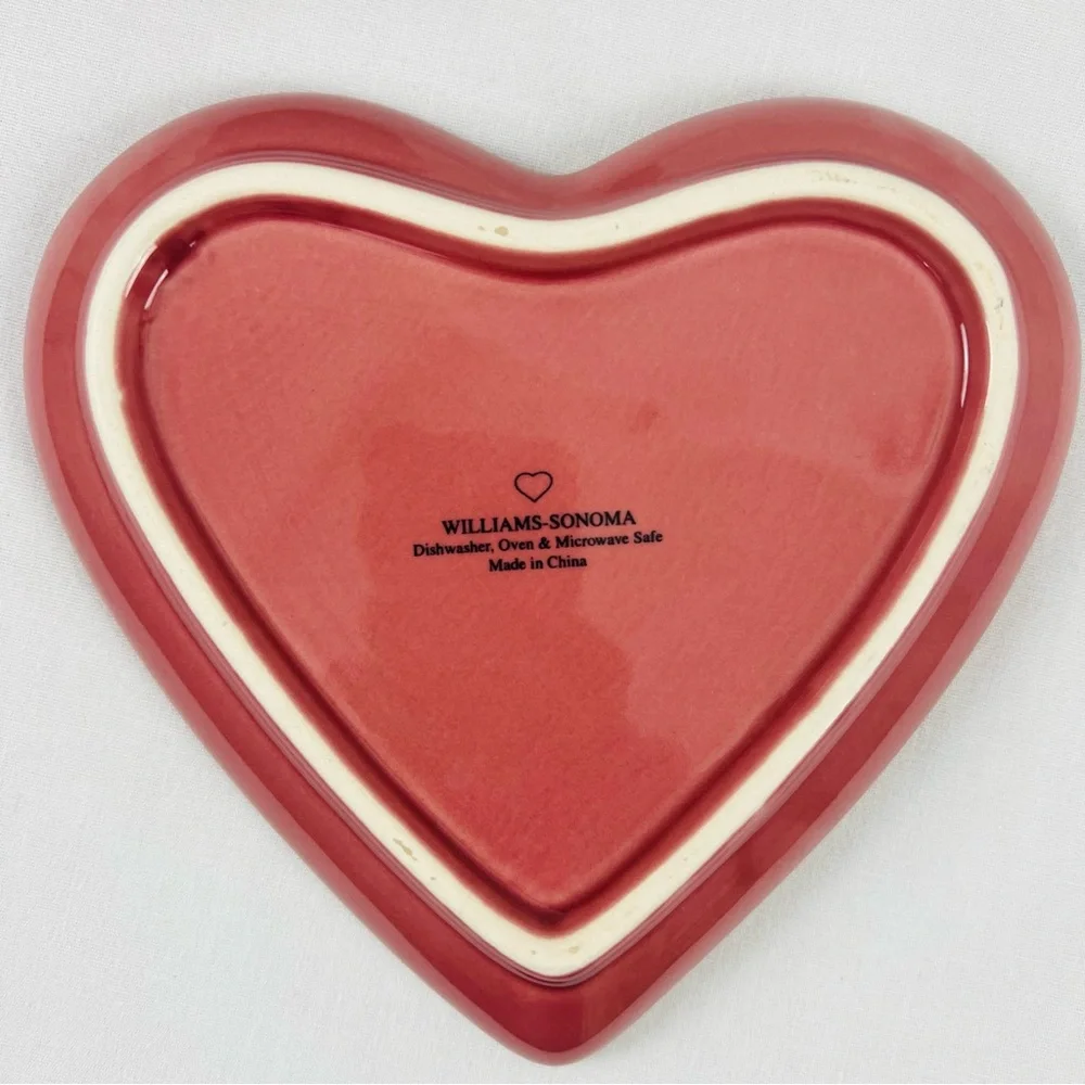 Retired Williams Sonoma Ramekins Heart Shape Beaded Plate Trinket Red Dessert
